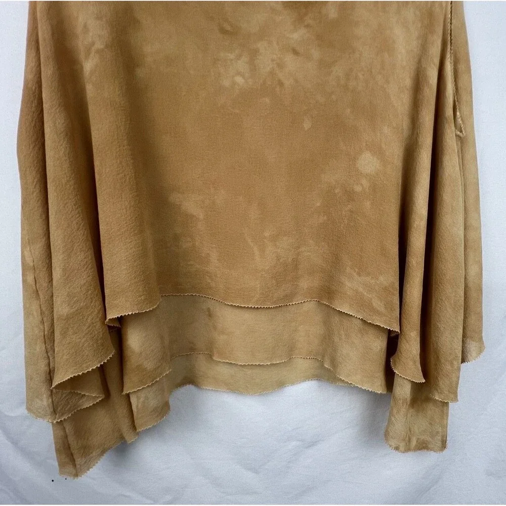 TORY BURCH 100% Silk Sleeveless Blouse Top Size 12 Tan Layered Flowy V-Neck